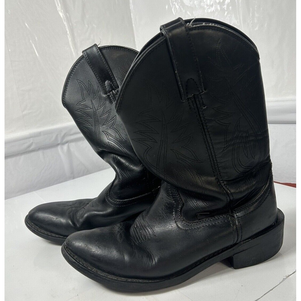 JUSTIN JB1104 Men's Sz 9.5 D Black Leather Pull-On Stitched Western Cowboy Boots